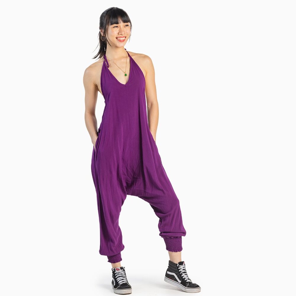 Buddha Pants Womens Cotton Lightweight Tapered Hippie Boho Harem Jumper Plum